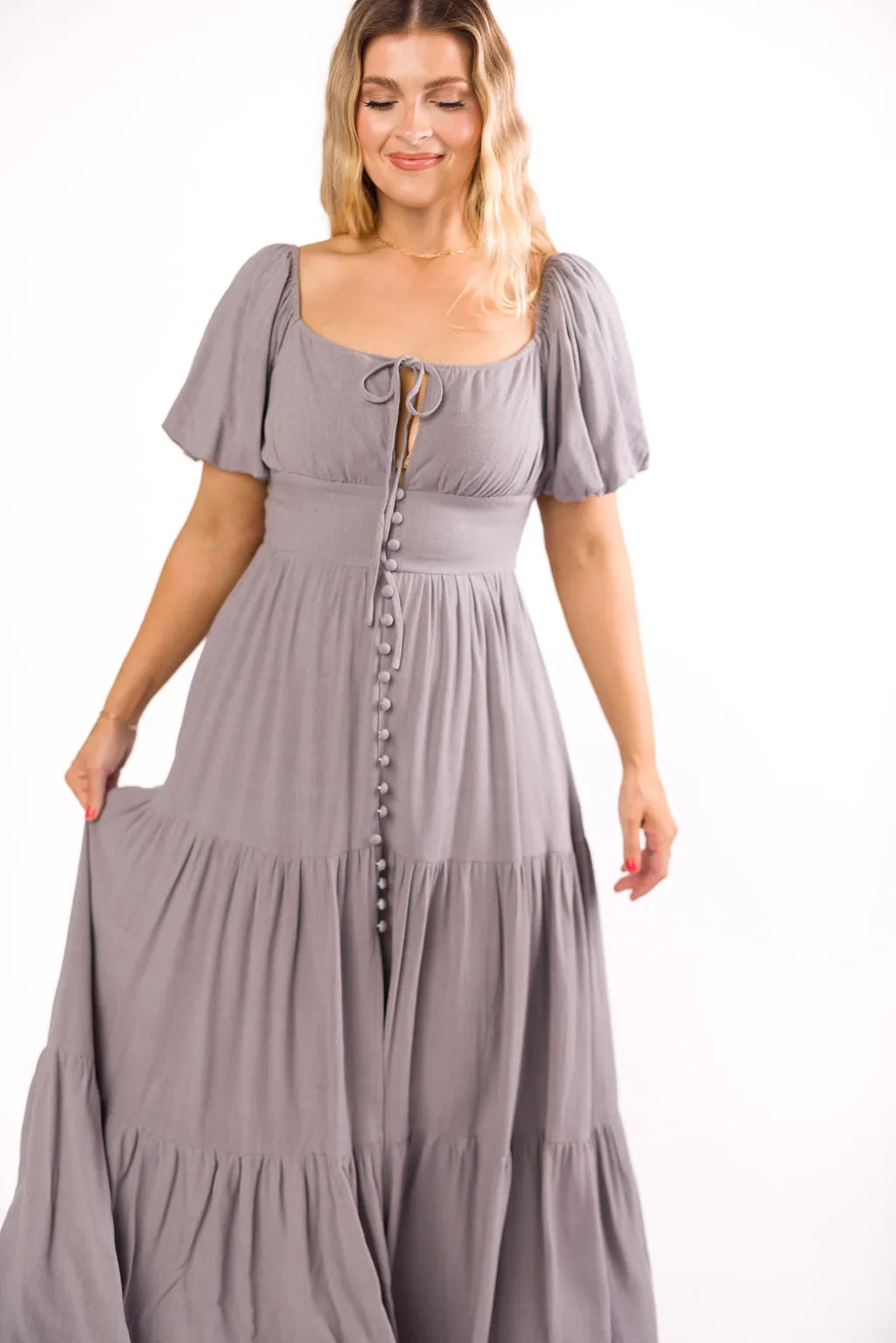 Genevieve Tiered Maxi Dress in Slate Grey sold by Worth Collective product image thumbnail 5