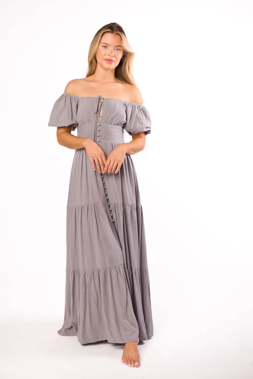 Genevieve Tiered Maxi Dress in Slate Grey sold by Worth Collective product image thumbnail 4