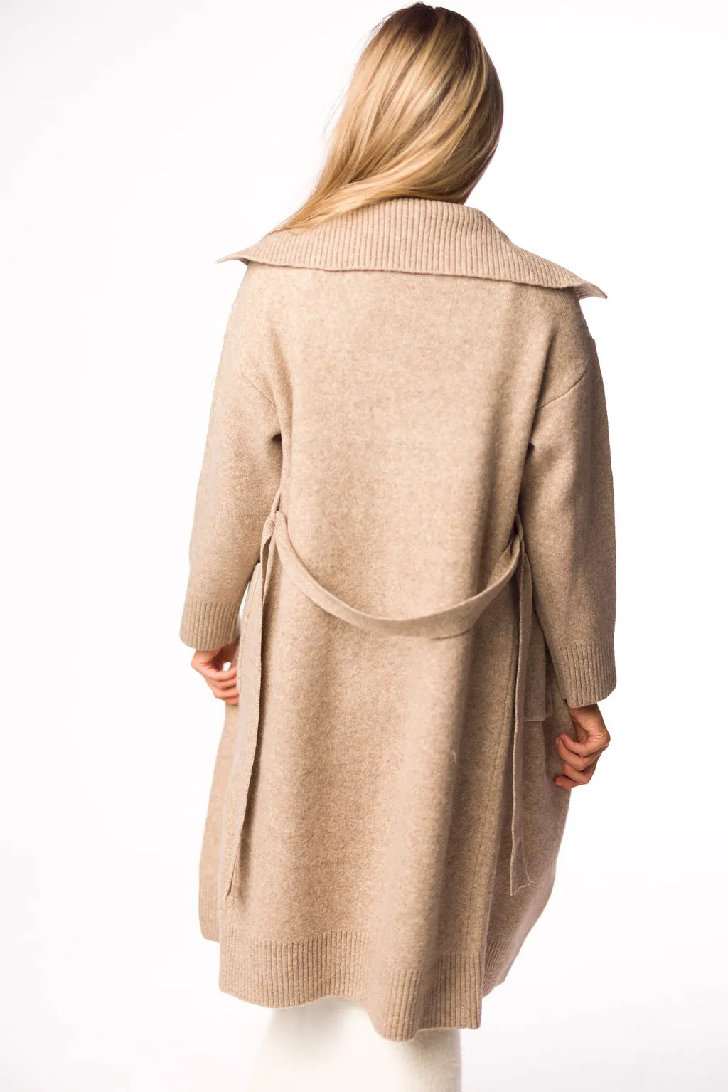 Lenore Coatigan with Ribbed Collar & Pockets in Mushroom sold by Worth Collective product image thumbnail 3