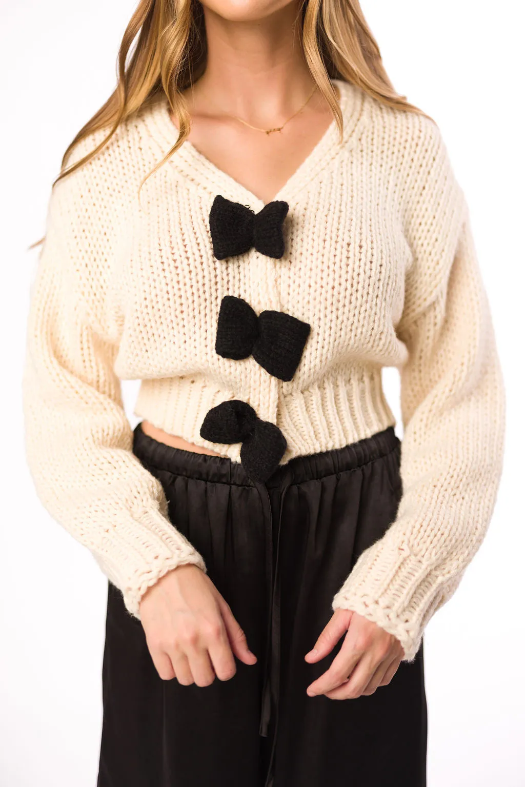 Esther Chunky Bow Cardigan in Cream sold by Worth Collective product image thumbnail 3