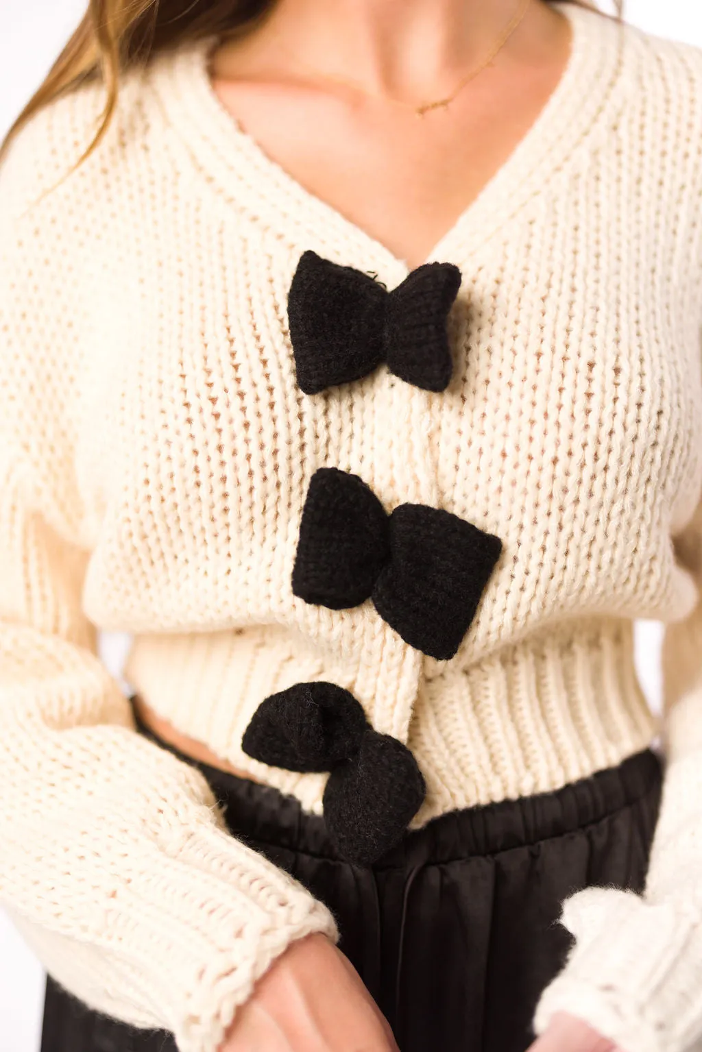 Esther Chunky Bow Cardigan in Cream sold by Worth Collective product image thumbnail 5