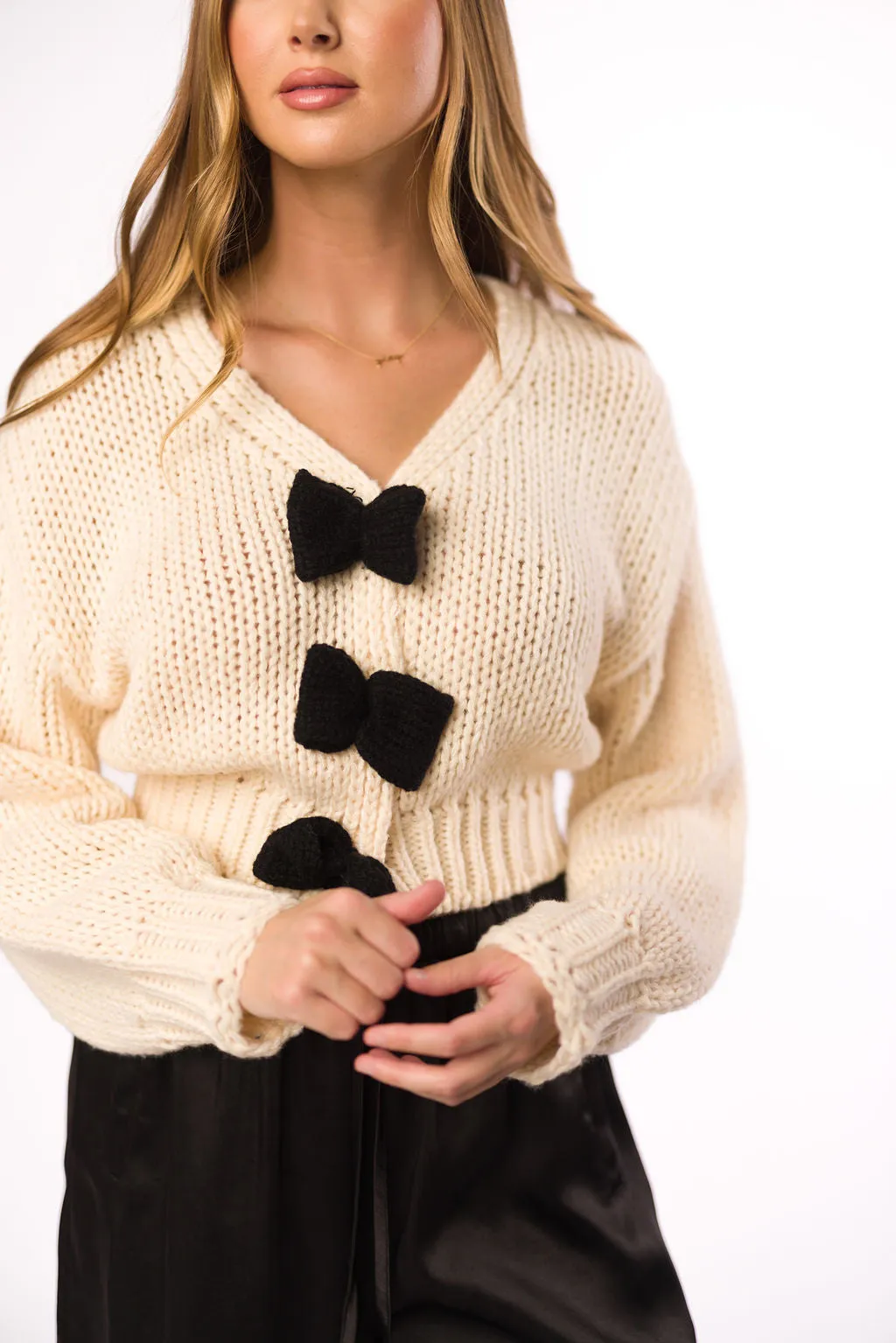 Esther Chunky Bow Cardigan in Cream sold by Worth Collective product image thumbnail 2