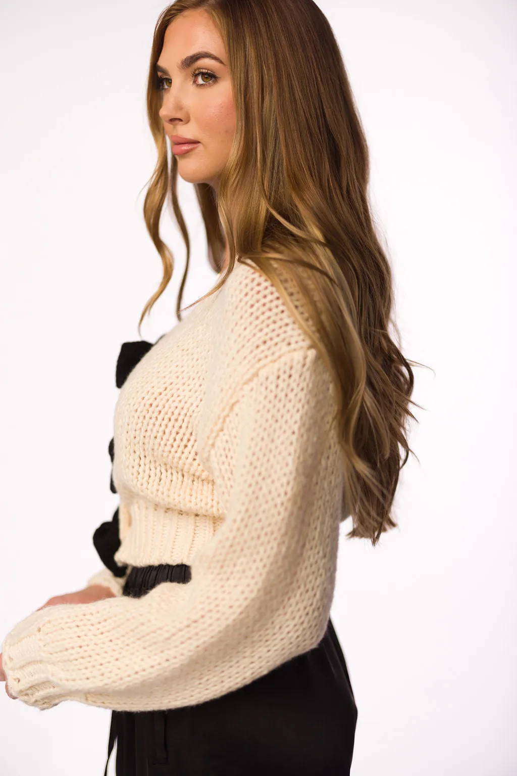 Esther Chunky Bow Cardigan in Cream sold by Worth Collective product image thumbnail 4