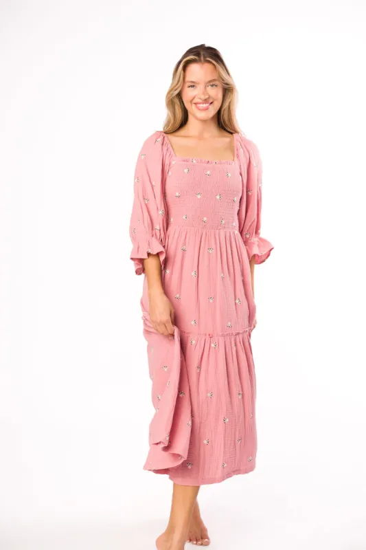 Evie Floral Maxi in Deep Rose - Bump Friendly sold by Worth Collective