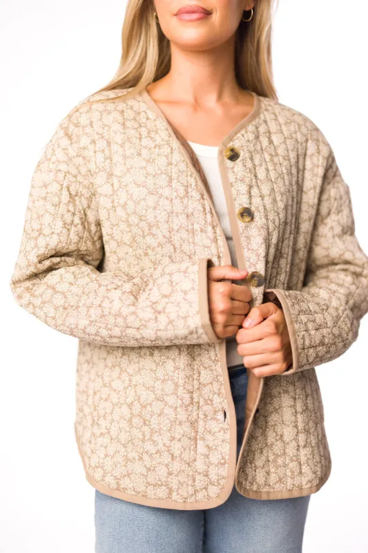 Annabelle Ditsy Floral Print Quilted Jacket in Natural sold by Worth Collective