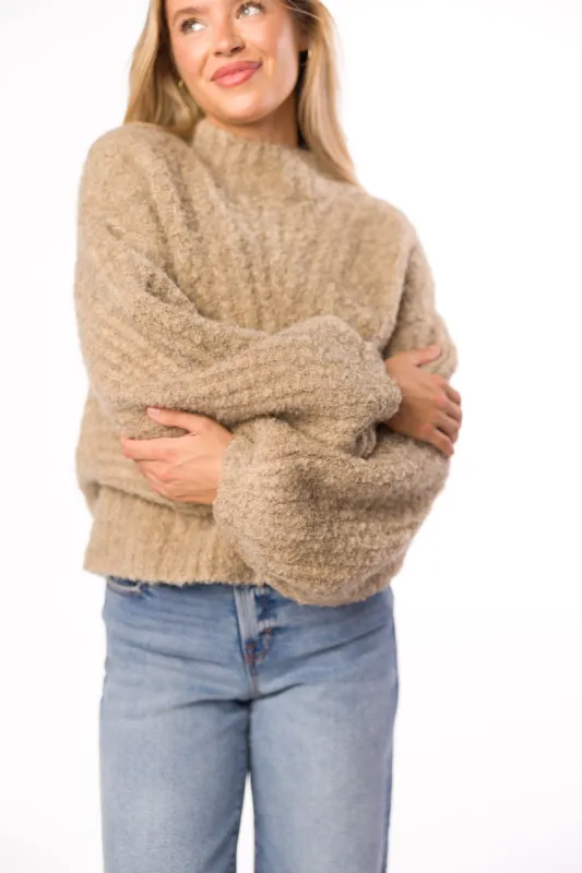 Hallie Cable Knit Bubble Sleeve Sweater in Oat sold by Worth Collective