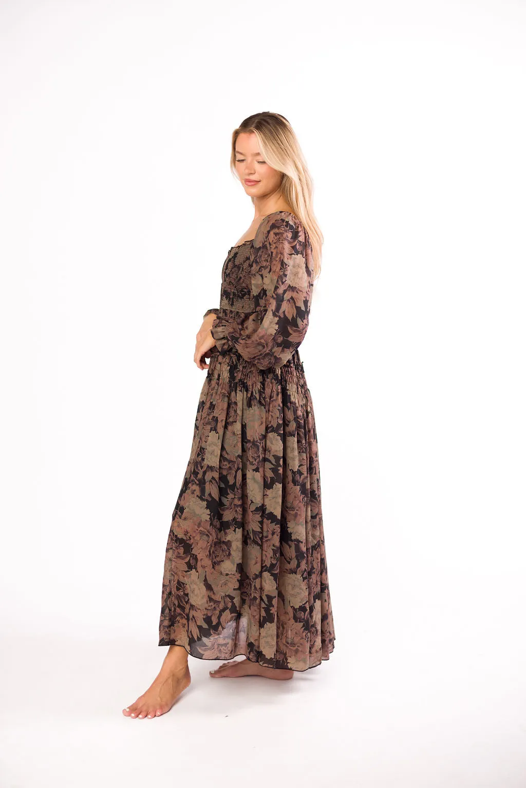 Blaine Smocked Maxi Dress in Black Floral *Final Sale* sold by Worth Collective product image thumbnail 3