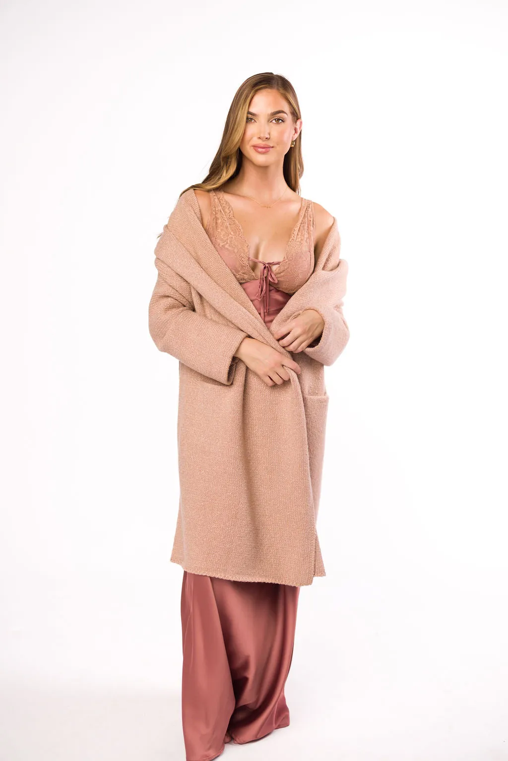 Noah Oversized Hooded Coatigan in Heather Rose *LUXURY ITEM* sold by Worth Collective product image thumbnail 2