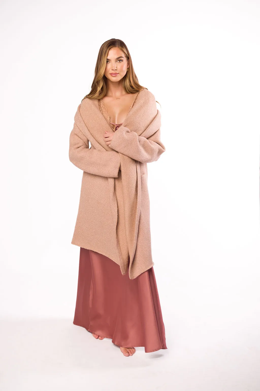 Noah Oversized Hooded Coatigan in Heather Rose *LUXURY ITEM* sold by Worth Collective product image thumbnail 4