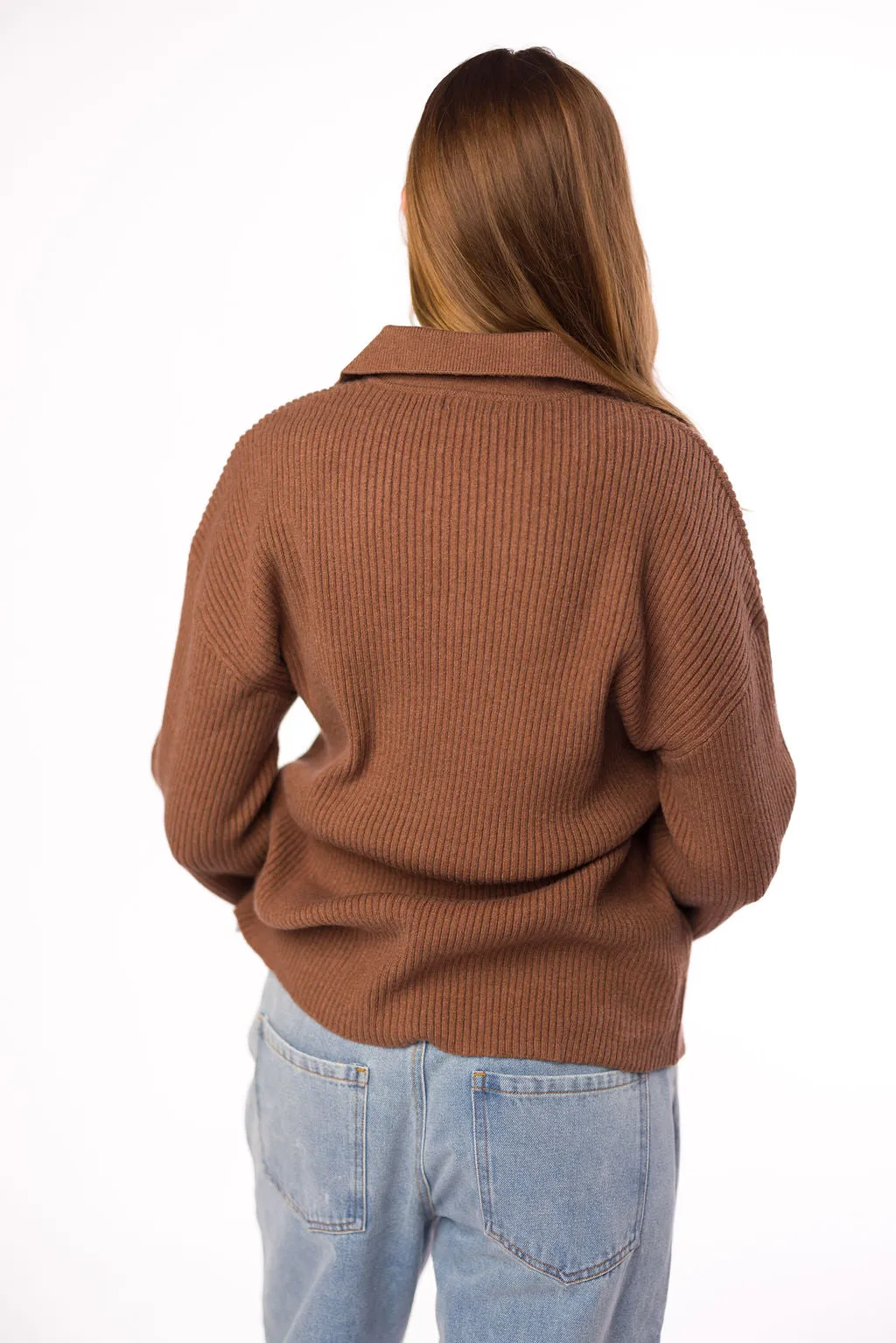 Carson Button Front Cardigan with Collar in Cocoa sold by Worth Collective product image thumbnail 5