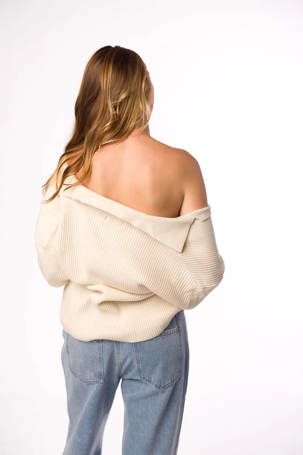 Carson Button Front Cardigan with Collar in Cream sold by Worth Collective product image thumbnail 5