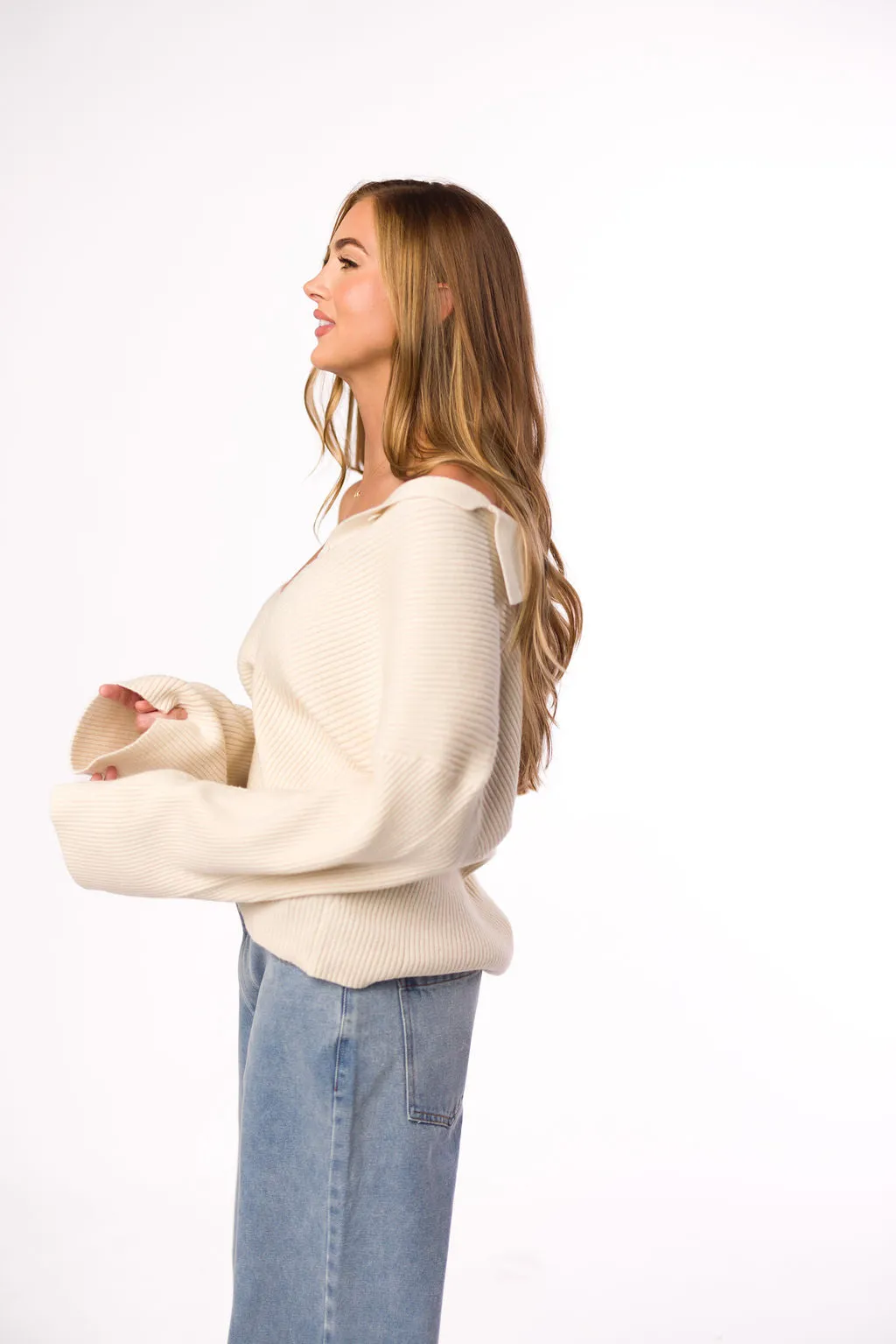 Carson Button Front Cardigan with Collar in Cream sold by Worth Collective product image thumbnail 4