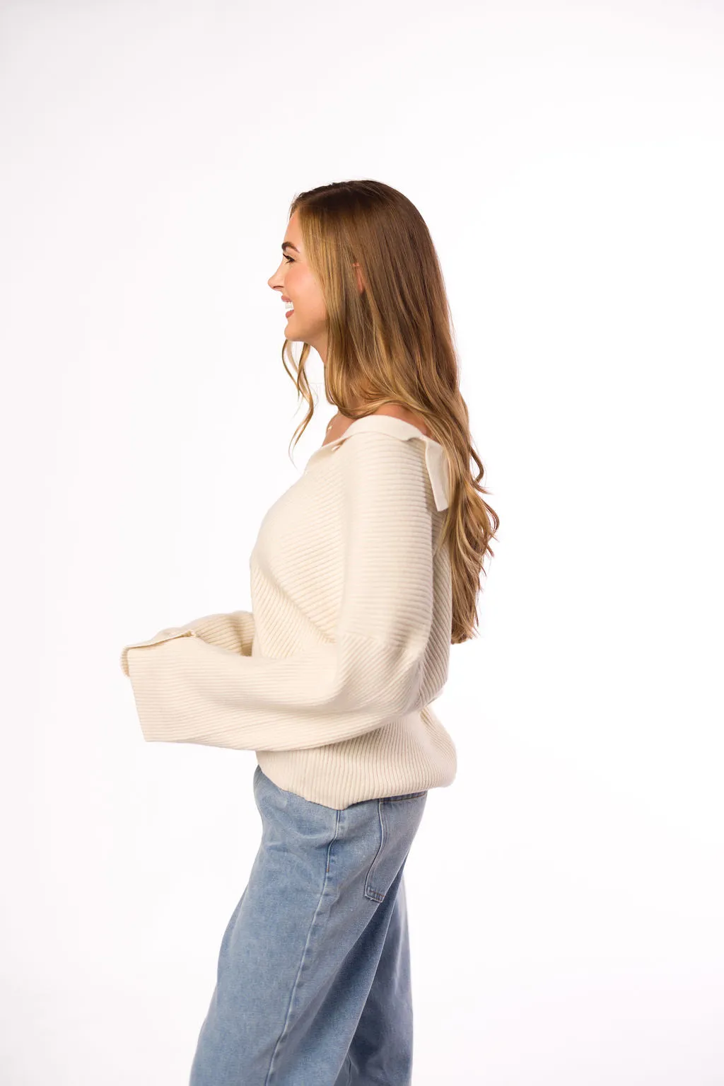 Carson Button Front Cardigan with Collar in Cream sold by Worth Collective product image thumbnail 3