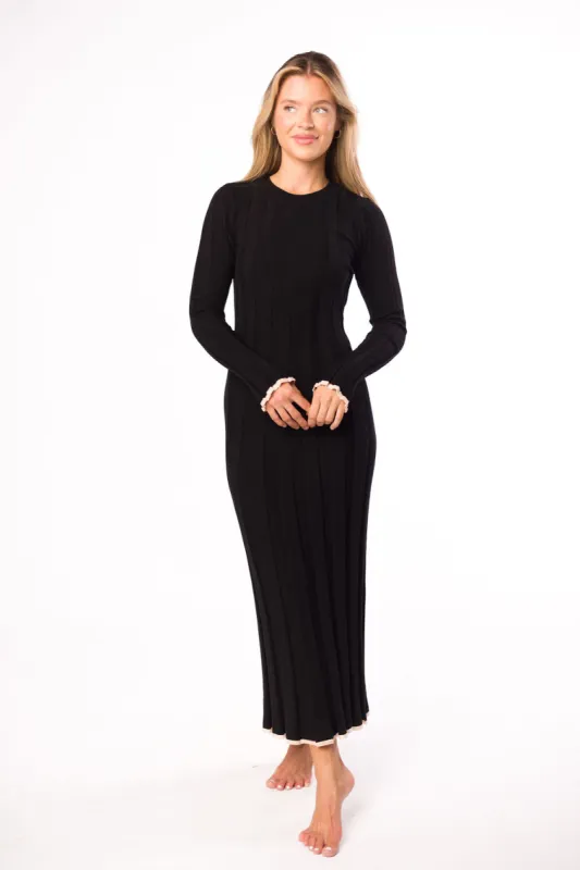 Sophie Editorial Dress in Black with Cream Trim sold by Worth Collective