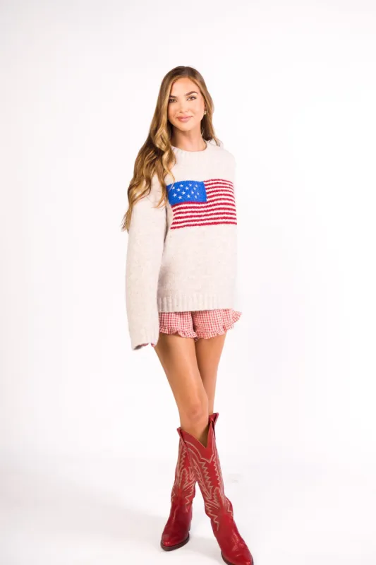 Americana Flag Knit Pullover in Oatmeal sold by Worth Collective