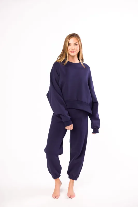 Comfy Cozy Sweatshirt and Sweatpants Set in Navy sold by Worth Collective