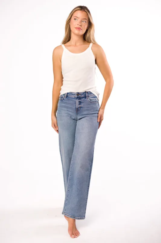 Tracey High Rise Relaxed Denim with Straight Leg in Dark sold by Worth Collective