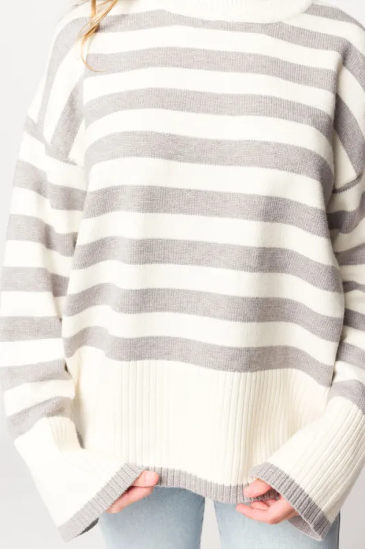 Joey Striped Crewneck Sweater in Cream/Grey sold by Worth Collective