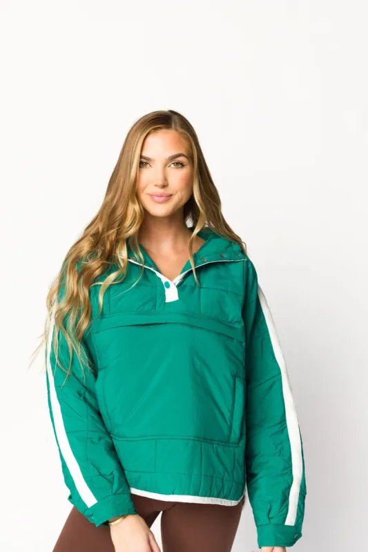 Joanna Quilted Puffer Pullover in Hunter Green/White *Final-Sale* sold by Worth Collective