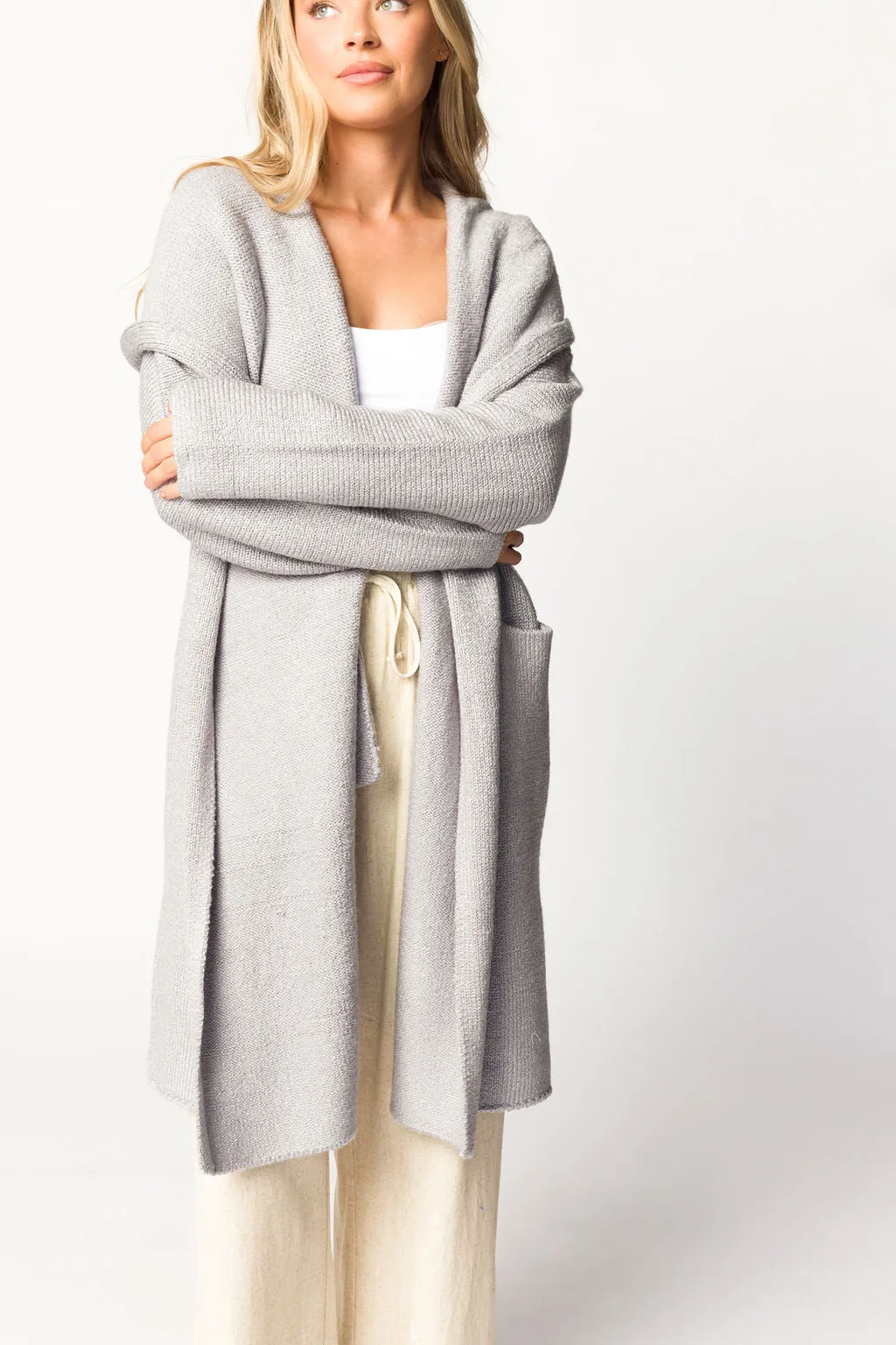 Noah Oversized Hooded Two Pocket Coatigan in Platinum *LUXURY ITEM* sold by Worth Collective