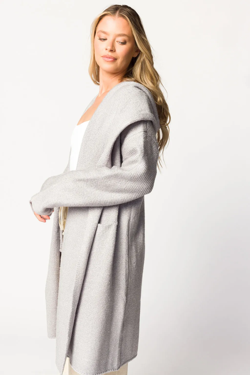 Noah Oversized Hooded Two Pocket Coatigan in Platinum *LUXURY ITEM* sold by Worth Collective product image thumbnail 4