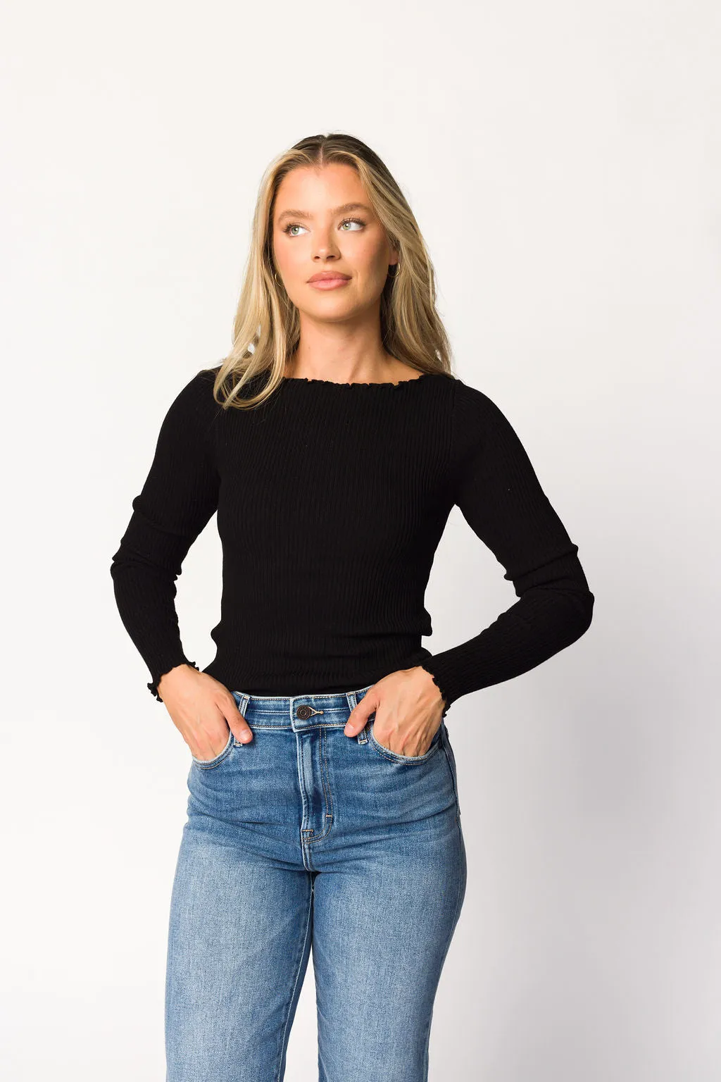 Arianna Knit Long Sleeve Top in Black sold by Worth Collective