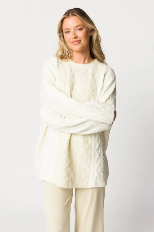 Tara Contrast Stripe Cable Knit Sweater in Ivory sold by Worth Collective
