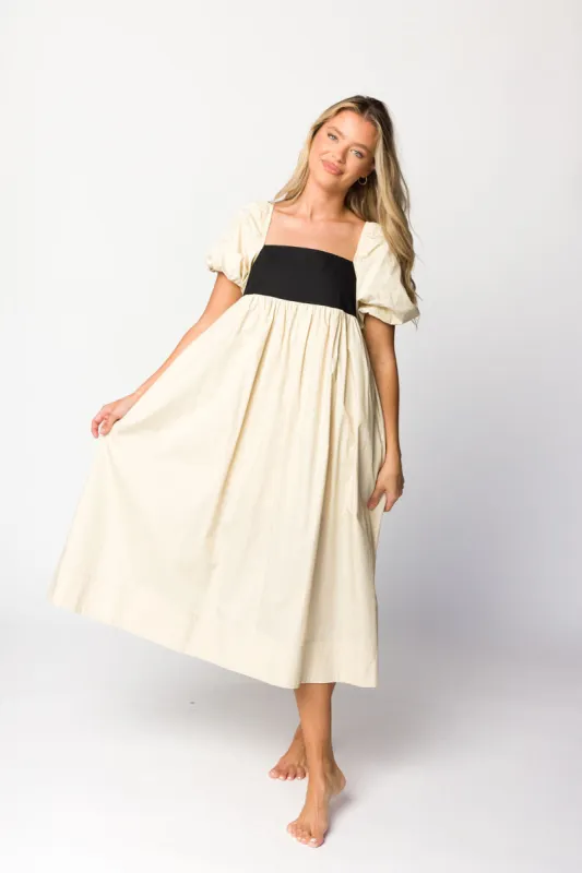 Amia Cotton Midi Dress in Beige sold by Worth Collective