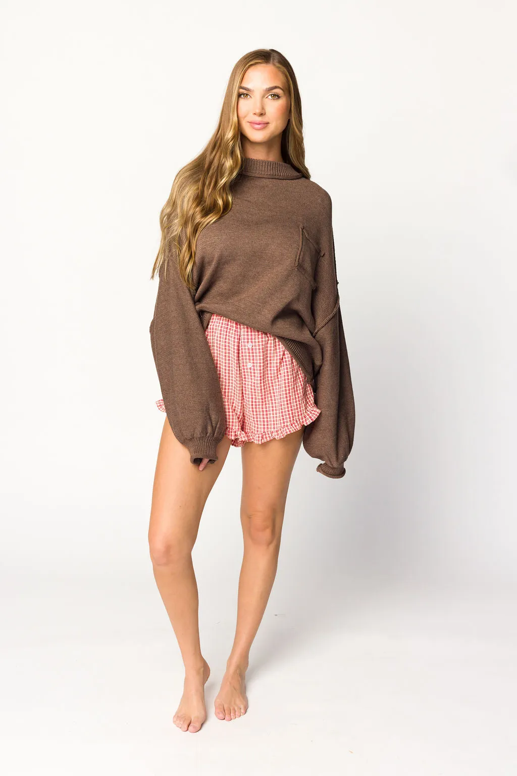 Kaylee Balloon Sleeve Sweater in Chocolate sold by Worth Collective