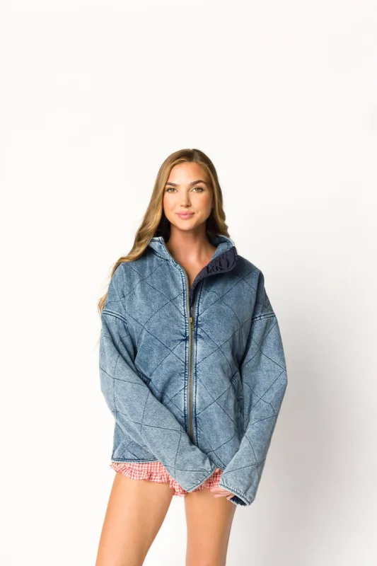 Eclipse Quilted Jacket in Denim sold by Worth Collective