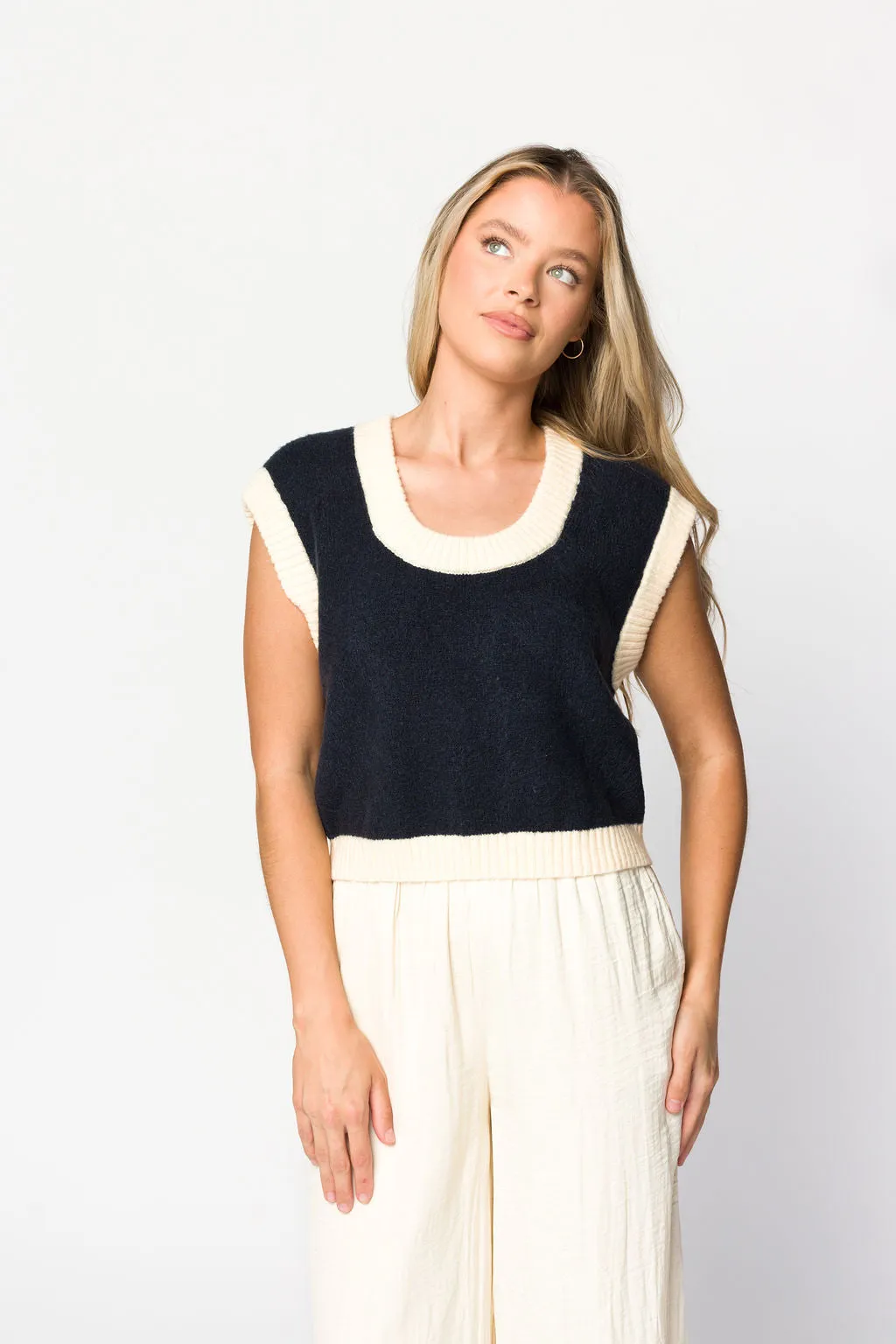 Sylana Sweater Vest in Dark Navy sold by Worth Collective