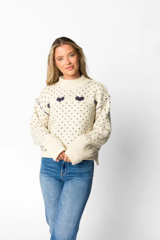 Sweetheart Sweater in Cream/Blue sold by Worth Collective
