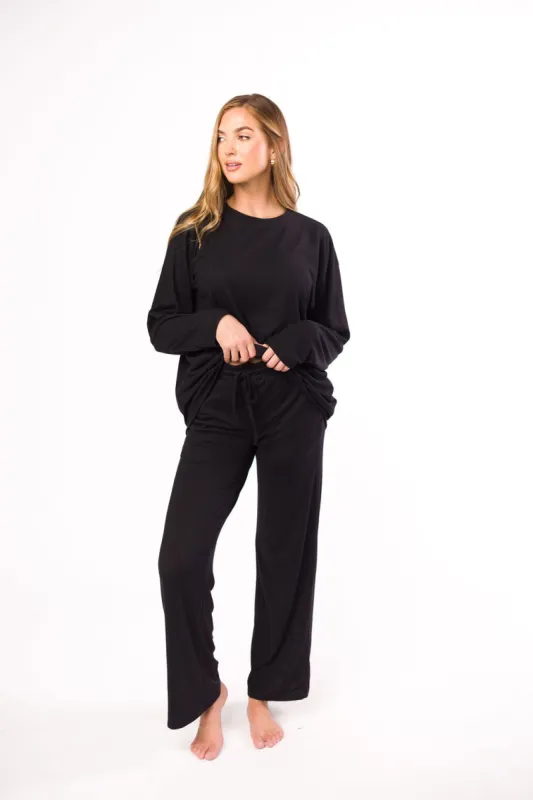 Brianne Wide Leg Lounge Pants in Black sold by Worth Collective