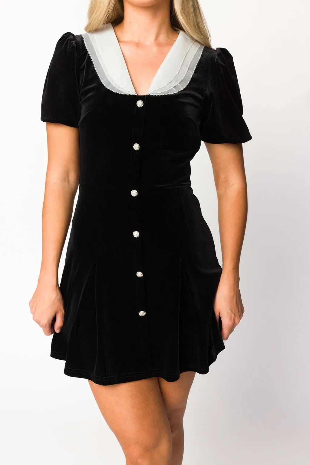 Penny Velvet Mini Dress With Collar in Black sold by Worth Collective product image thumbnail 3
