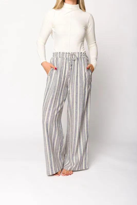 Cove Linen Pant in Blue/Ivory Stripe sold by Worth Collective