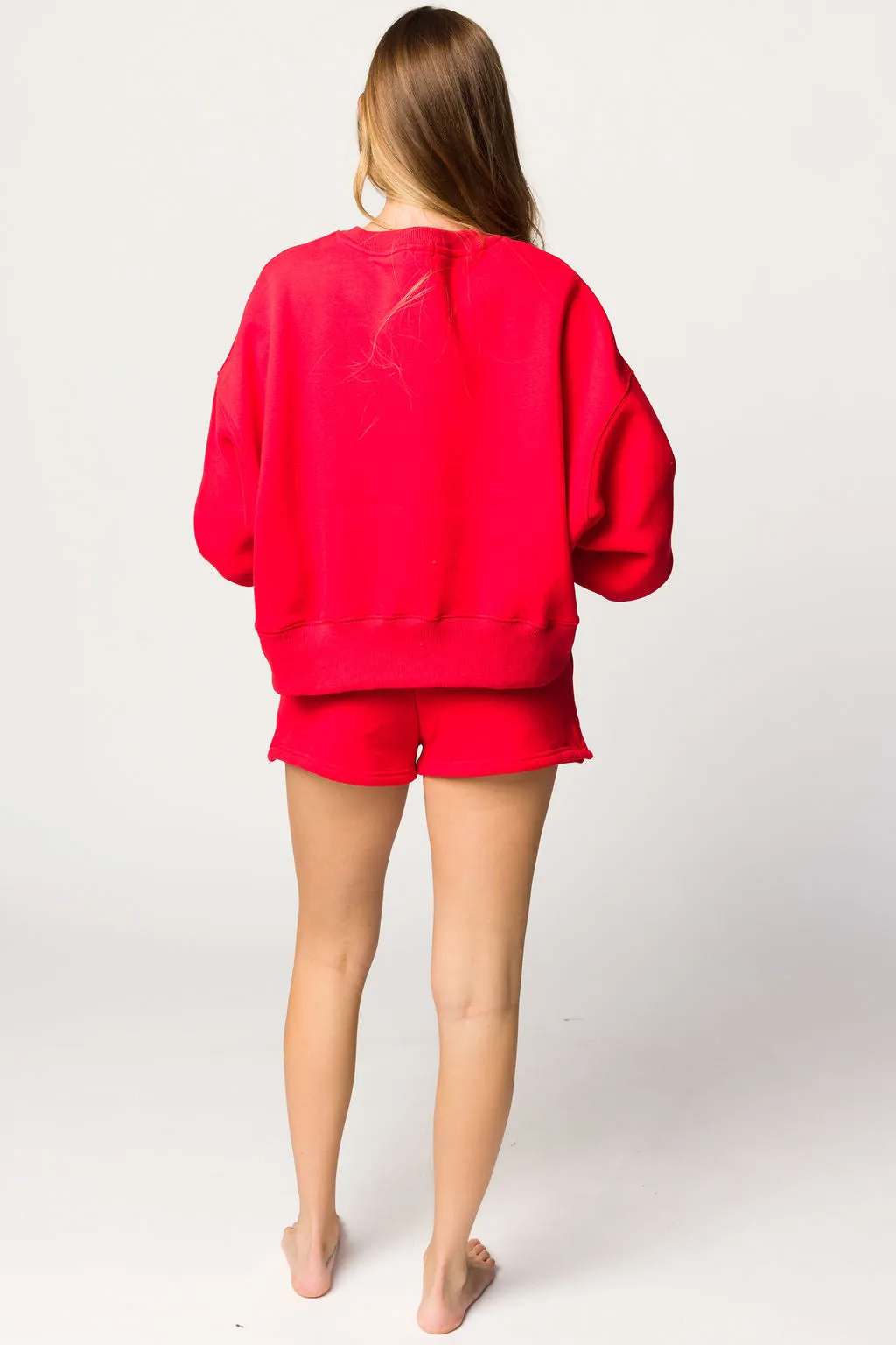 Comfy Cozy High Waisted Sweat Shorts in Red sold by Worth Collective product image thumbnail 5