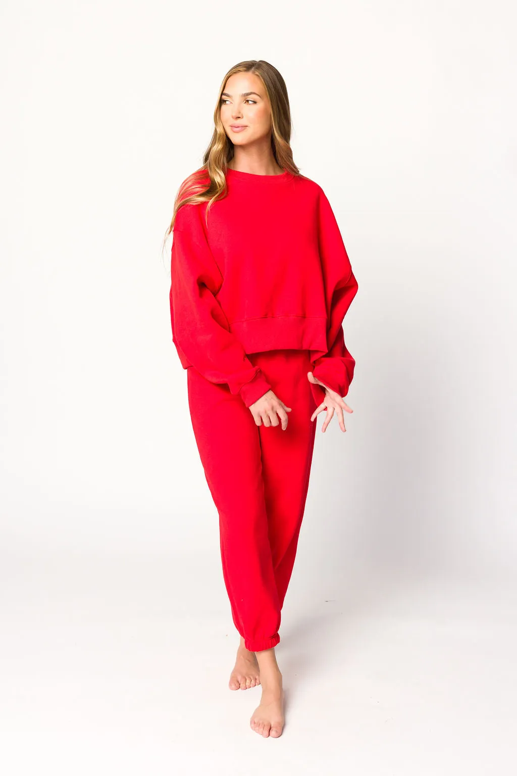 Comfy Cozy Sweatshirt and Sweatpants Set in Red sold by Worth Collective product image thumbnail 4
