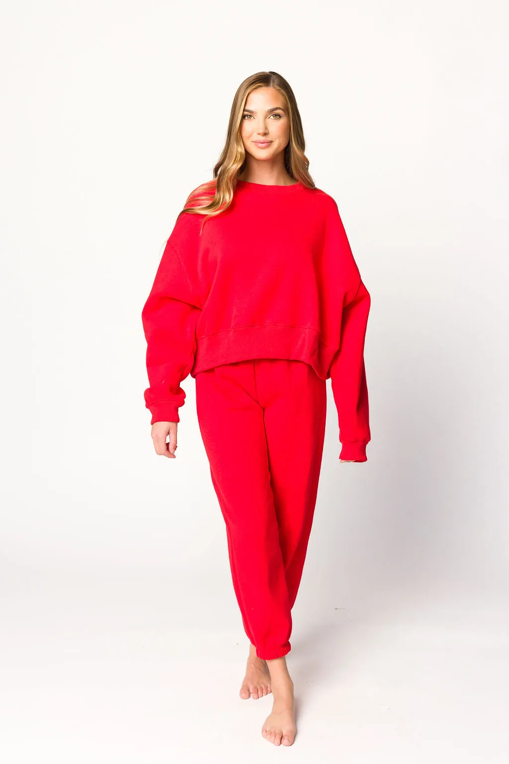 Comfy Cozy Sweatshirt and Sweatpants Set in Red sold by Worth Collective product image thumbnail 3