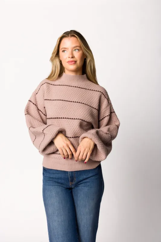 Wesley Striped Sweater in Lt. Mocha sold by Worth Collective