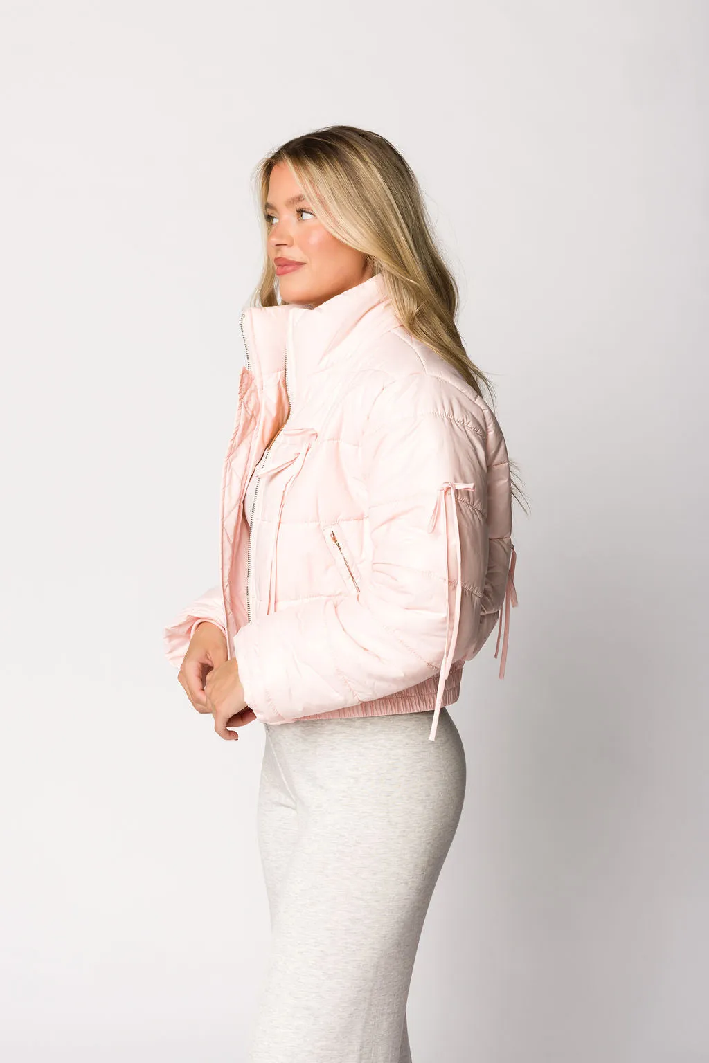 Eloise Ribbon Bow Puffer Jacket in Pink sold by Worth Collective product image thumbnail 4