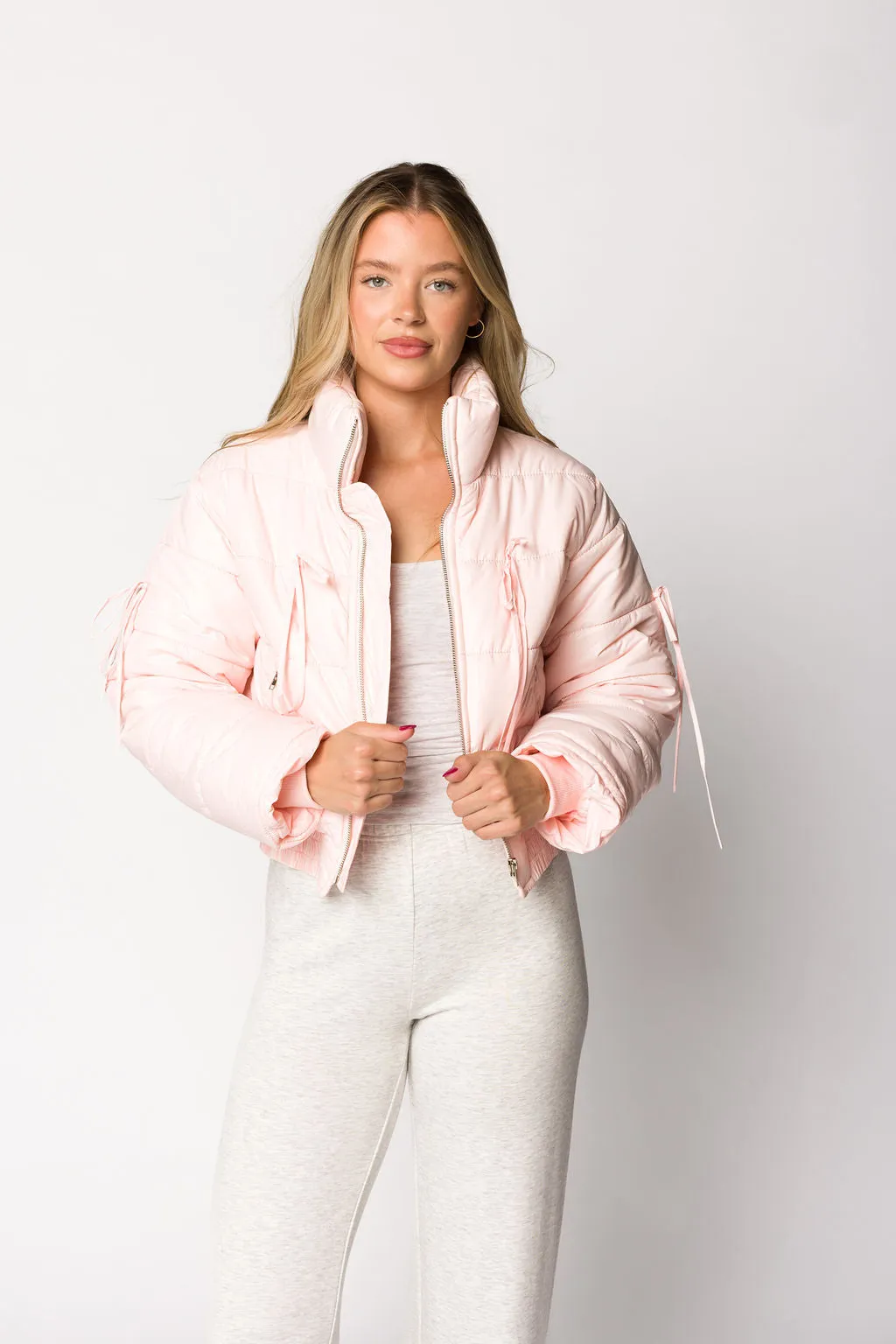 Eloise Ribbon Bow Puffer Jacket in Pink sold by Worth Collective product image thumbnail 2