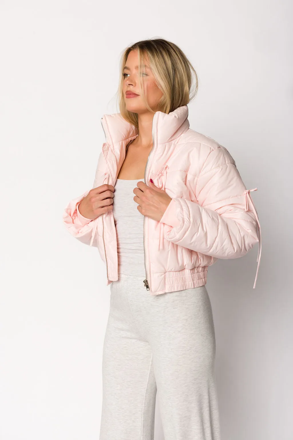 Eloise Ribbon Bow Puffer Jacket in Pink sold by Worth Collective product image thumbnail 3