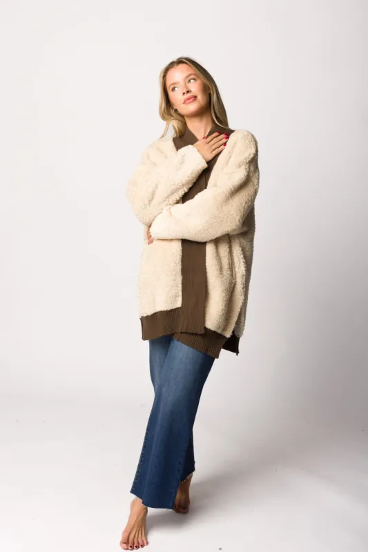 Sophia Cardigan with Contrast Border in Natural sold by Worth Collective