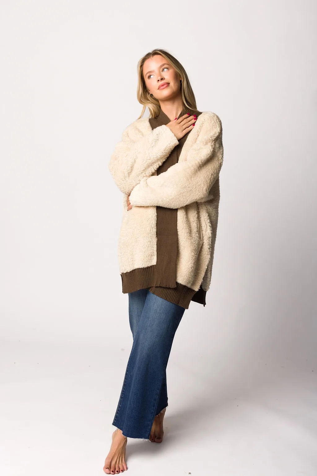 Sophia Cardigan with Contrast Border in Natural sold by Worth Collective