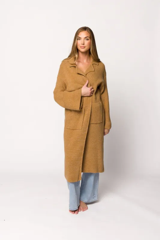 Juliette Knit Cardigan Coat in Caramel sold by Worth Collective