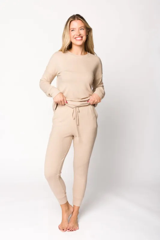 Olivia Brushed Long Sleeve Top and Joggers Set in Mocha sold by Worth Collective