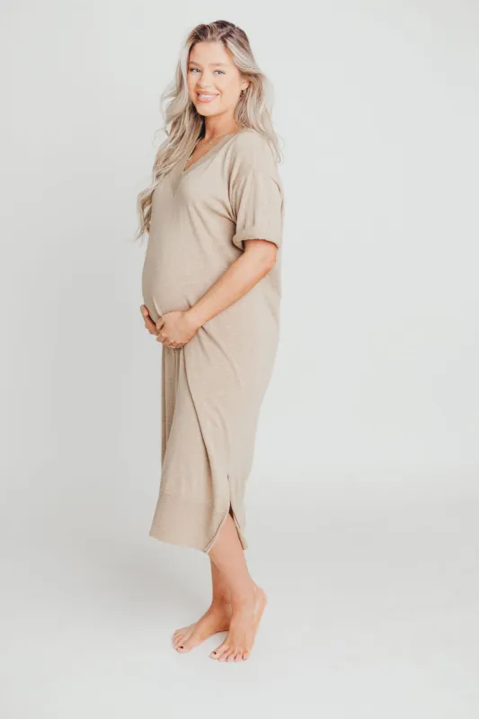 Off Road Midi Sweater Dress in Linen - Bump Friendly sold by Worth Collective
