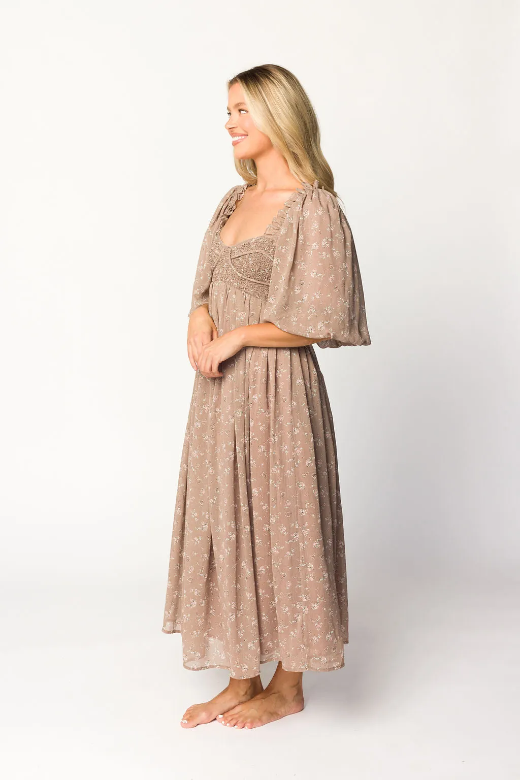Harlow Maxi Dress in Taupe Floral - Bump Friendly sold by Worth Collective product image thumbnail 5