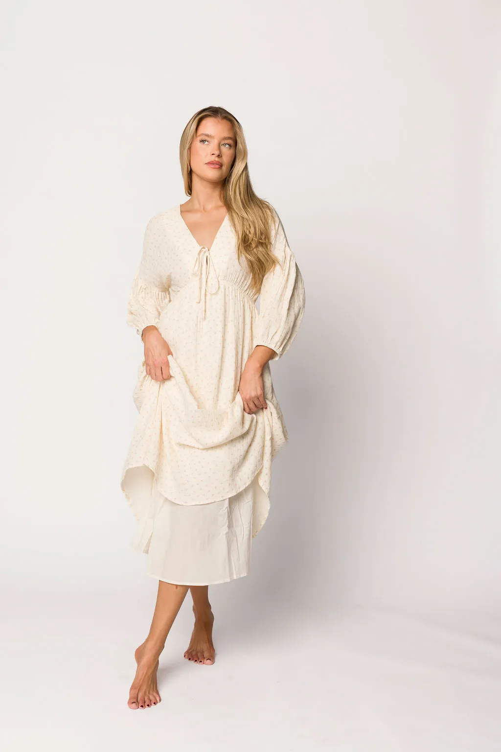 Hunter 100% Cotton Gauze Midi Dress in Natural/Brown Floral Bump Friendly (Fully Lined) sold by Worth Collective product image thumbnail 2