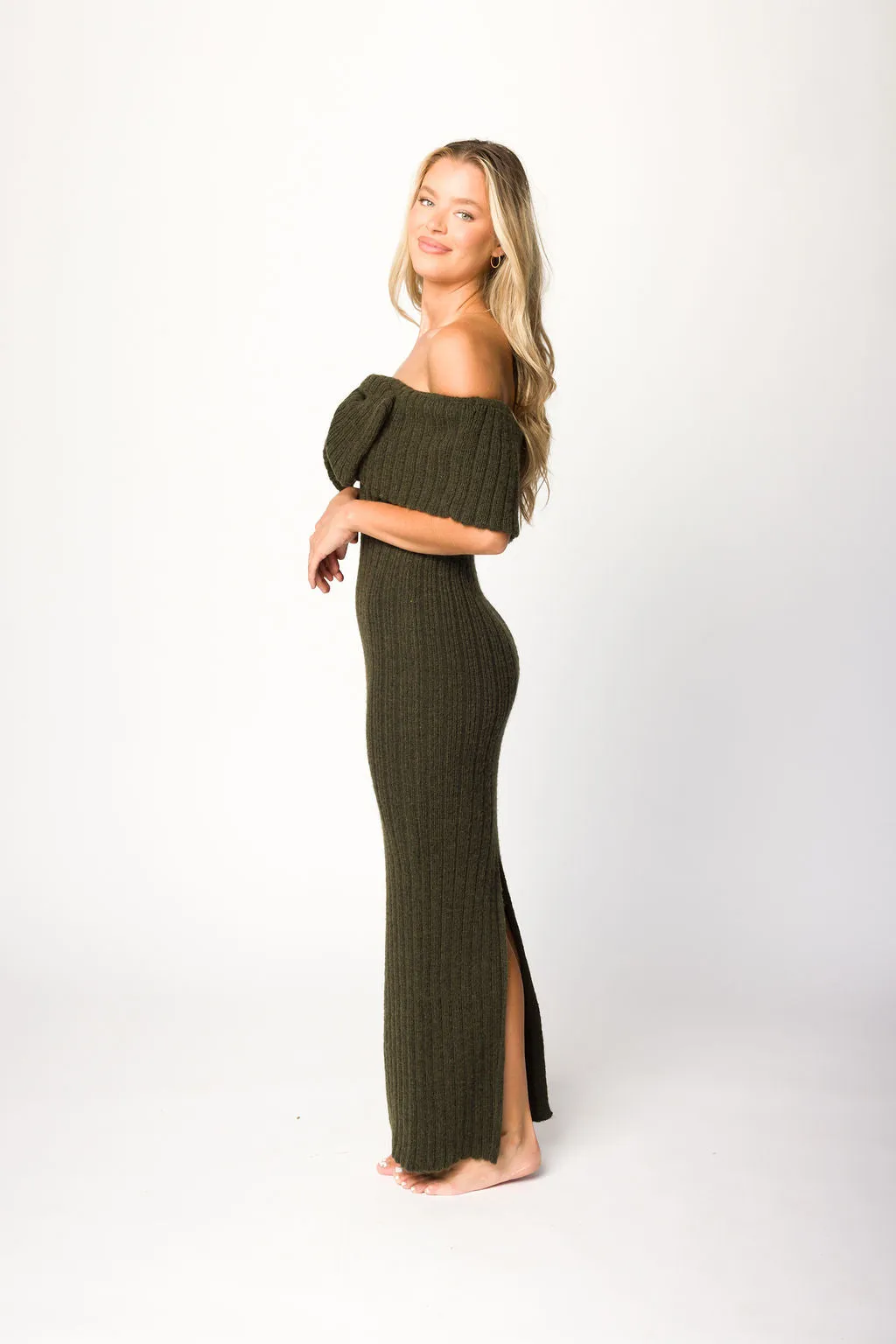 Aston Bow Front Maxi Sweater Dress in Dark Green - Bump Friendly sold by Worth Collective product image thumbnail 3